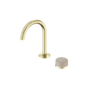 Serenity Basin Mixer Arc Spout Rome Travertine Handle Brushed Gold gallery detail image