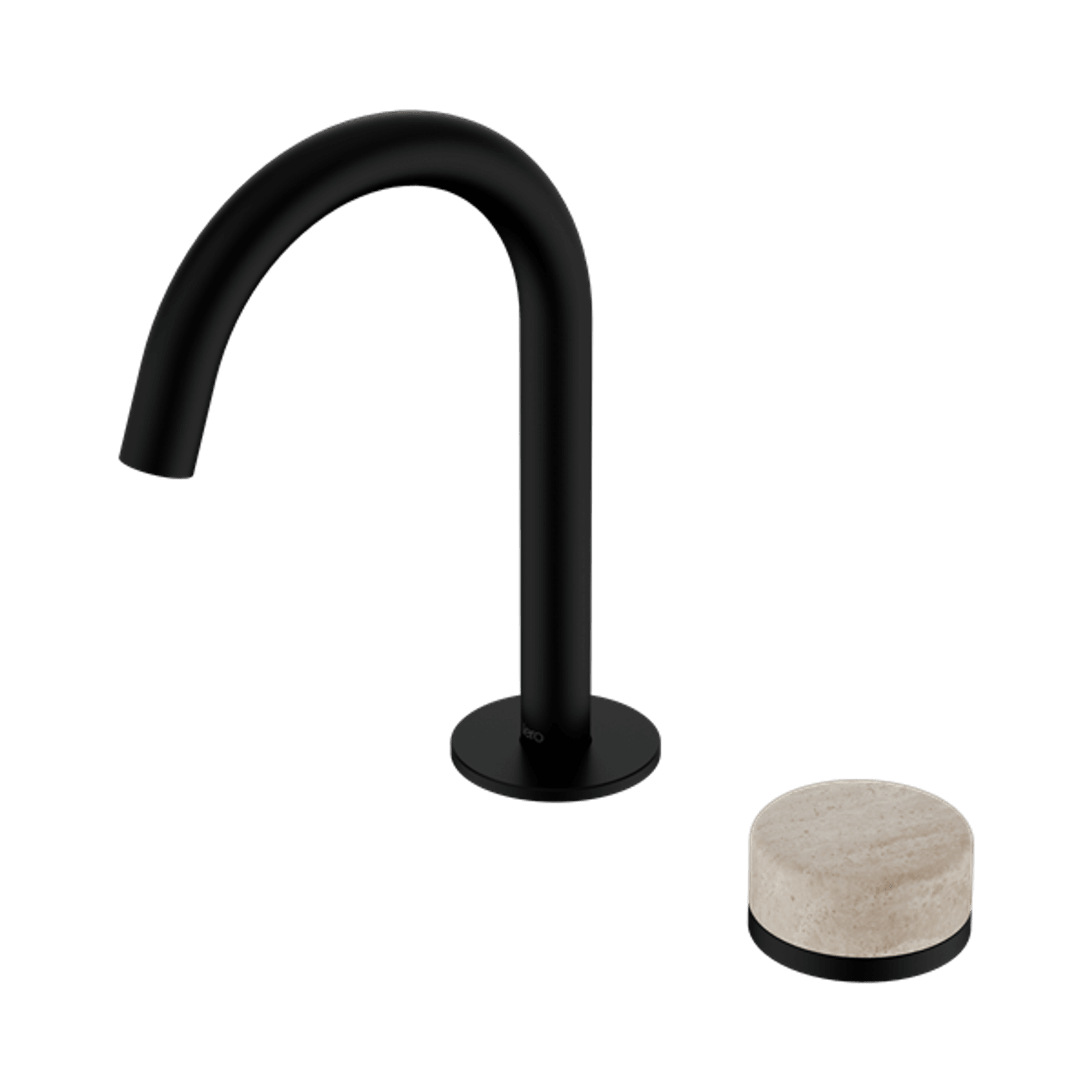 Serenity Basin Mixer Arc Spout Rome Travertine Handle Matte Black gallery detail image