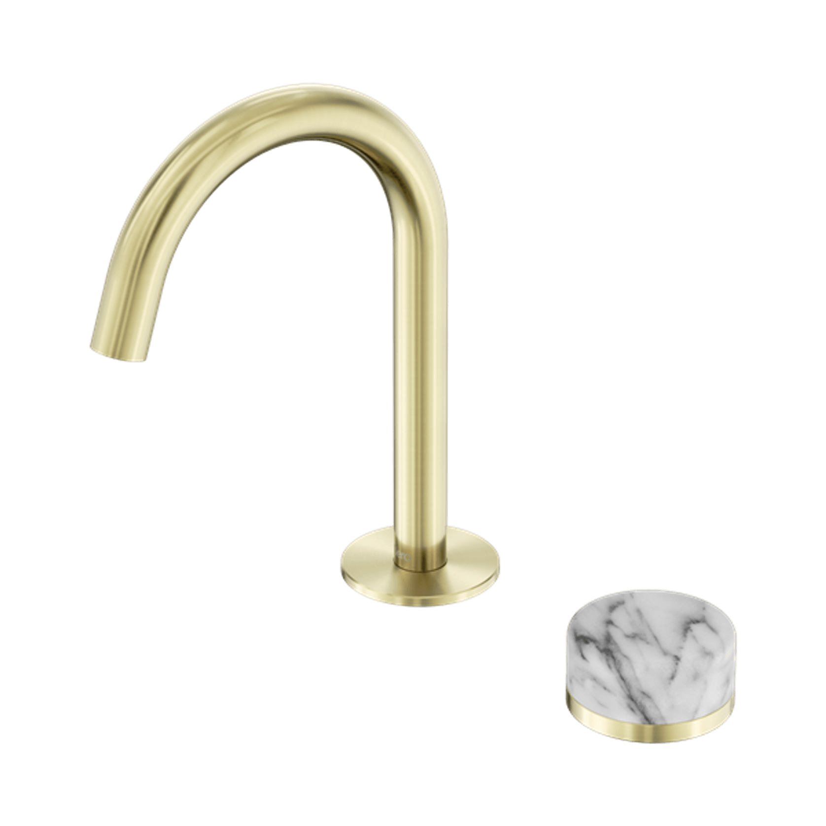 Serenity Basin Mixer Arc Spout Arabescato Corchia Handle Brushed Gold gallery detail image