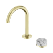 Serenity Basin Mixer Arc Spout Arabescato Corchia Handle Brushed Gold gallery detail image