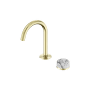 Serenity Basin Mixer Arc Spout Arabescato Corchia Handle Brushed Gold gallery detail image