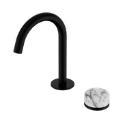 Serenity Basin Mixer Arc Spout Arabescato Corchia Handle Matte Black gallery detail image