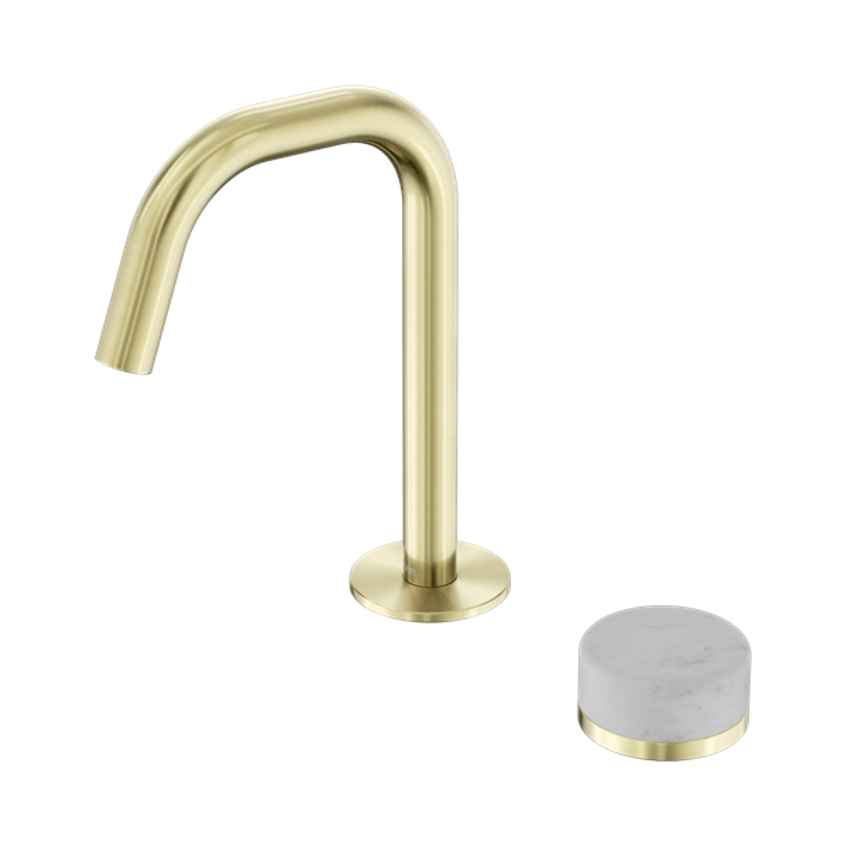 Serenity Basin Mixer Edge Spout Carrara Handle Brushed Gold gallery detail image