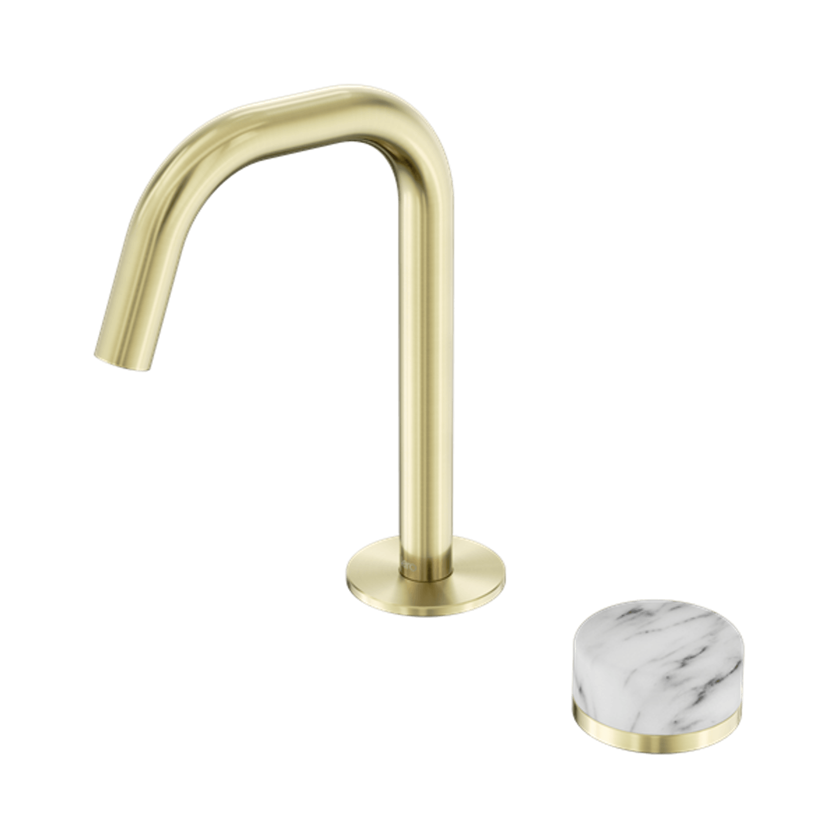 Serenity Basin Mixer Edge Spout Arabescato Corchia Handle Brushed Gold gallery detail image