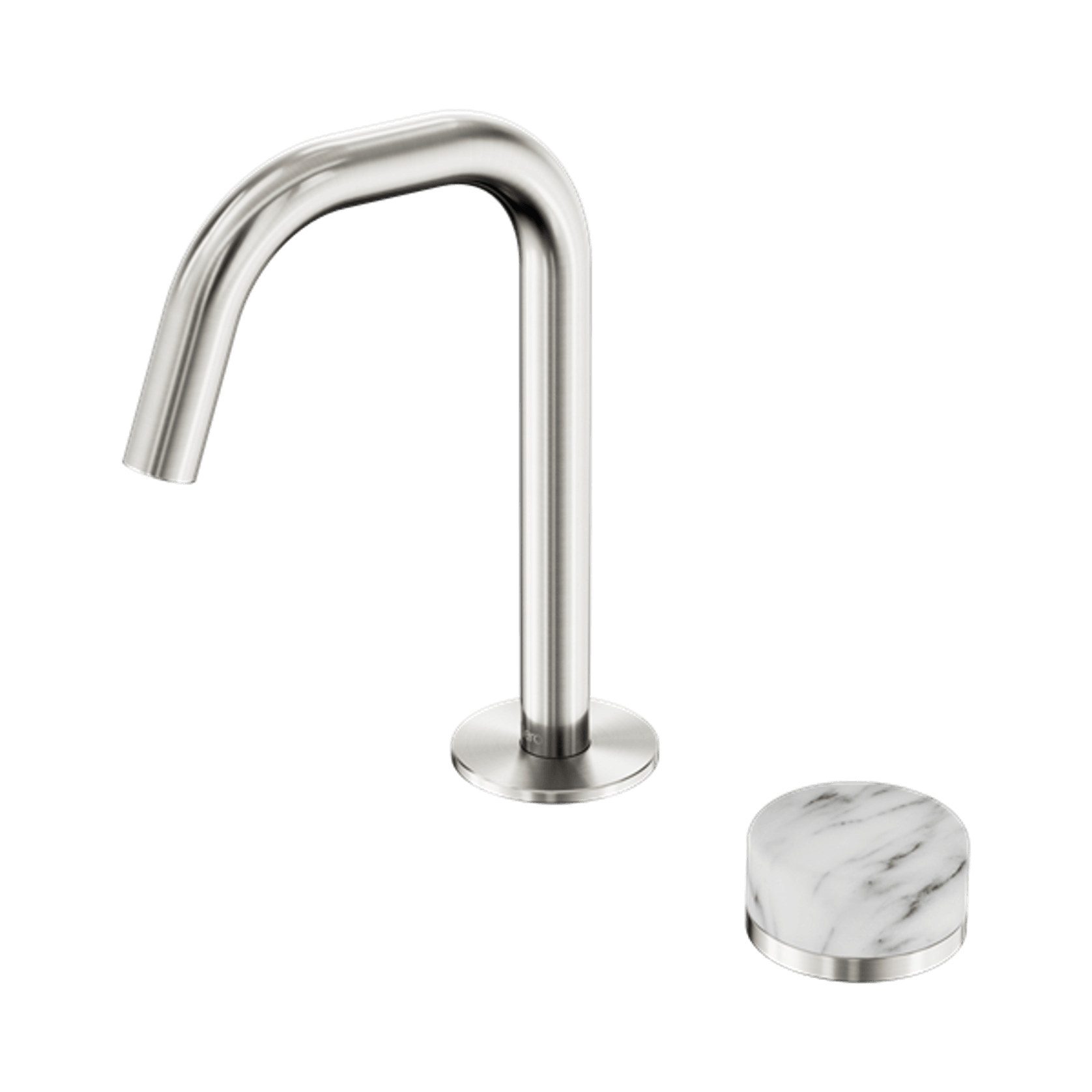 Serenity Basin Mixer Edge Spout Arabescato Corchia Handle Brushed Nickel gallery detail image