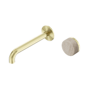 Serenity Wall Basin Mixer 185mm Spout Rome Travertine Handle Brushed Gold gallery detail image