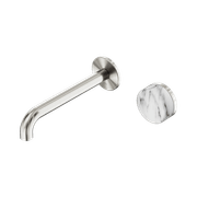 Serenity Wall Basin Mixer 160mm Spout Arabescato Corchia Handle Brushed Nickel gallery detail image