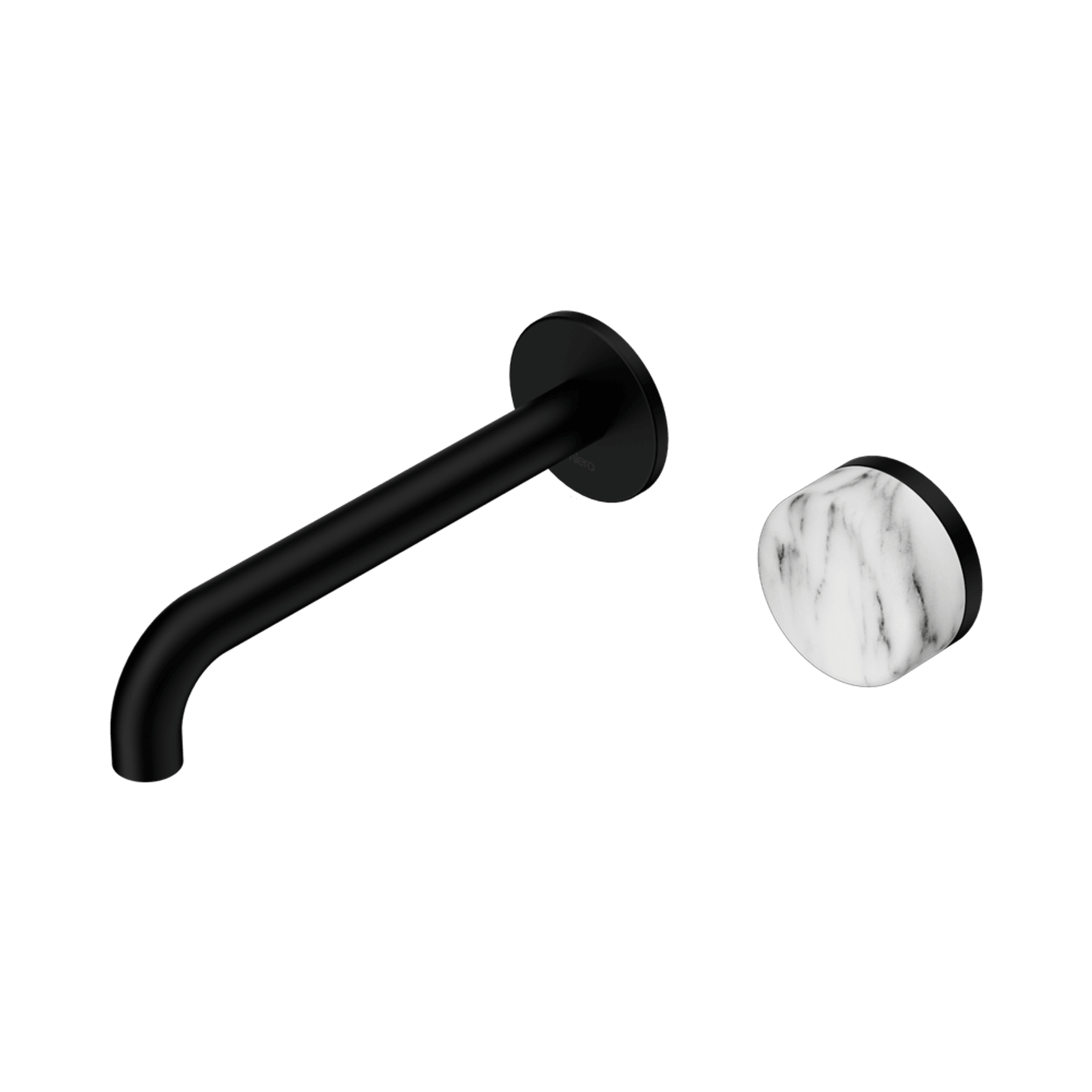 Serenity Wall Basin Mixer 220mm Spout Arabescato Corchia Handle Matte Black gallery detail image