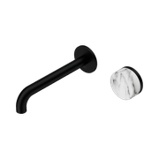 Serenity Wall Basin Mixer 220mm Spout Arabescato Corchia Handle Matte Black gallery detail image