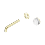 Serenity Wall Basin Mixer 160mm Spout Arabescato Corchia Handle Brushed Gold gallery detail image