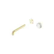 Serenity Wall Basin Mixer 185mm Spout Arabescato Corchia Handle Brushed Gold gallery detail image