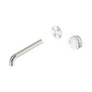 Serenity Wall Basin Mixer 185mm Spout Arabescato Corchia Handle Brushed Nickel gallery detail image