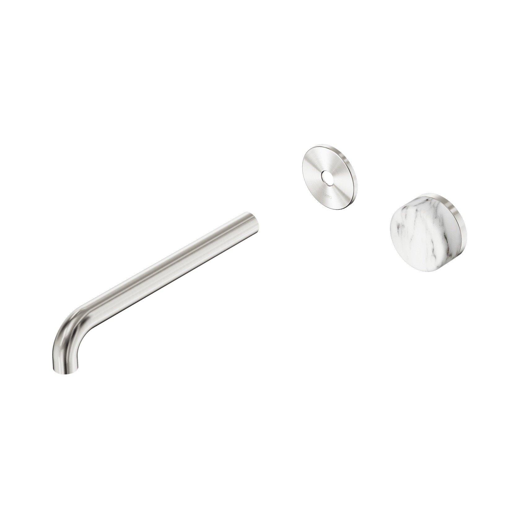 Serenity Wall Basin Mixer 220mm Spout Arabescato Corchia Handle Brushed Nickel gallery detail image