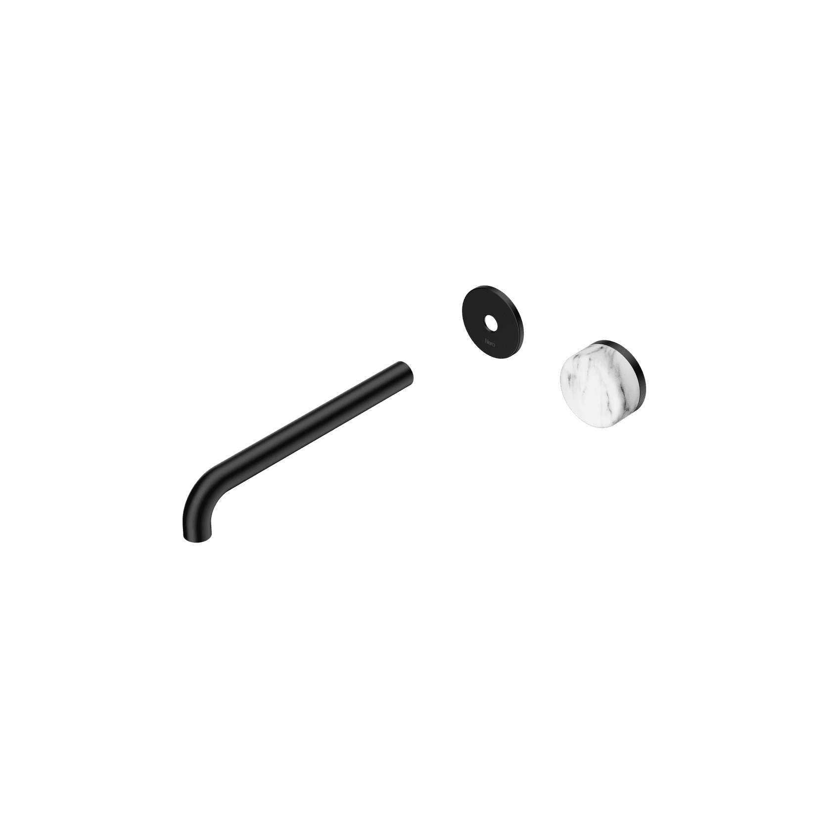 Serenity Wall Basin Mixer 220mm Spout Arabescato Corchia Handle Matte Black gallery detail image