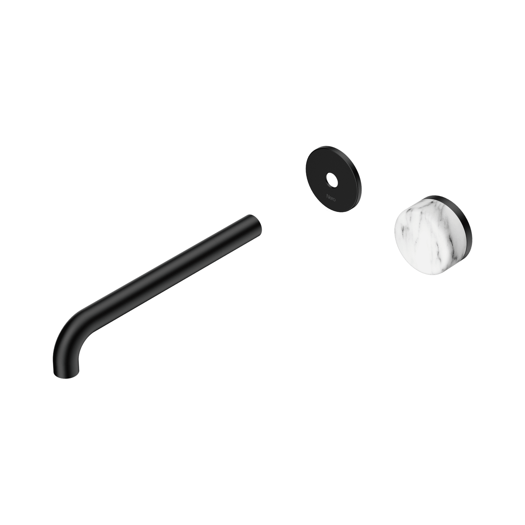 Serenity Wall Basin Mixer 220mm Spout Arabescato Corchia Handle Matte Black gallery detail image