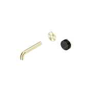 Serenity Wall Basin Mixer 160mm Spout Marquina Black Handle Brushed Gold gallery detail image