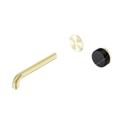 Serenity Wall Basin Mixer 185mm Spout Marquina Black Handle Brushed Gold gallery detail image