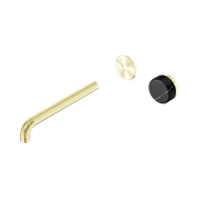 Serenity Wall Basin Mixer 220mm Spout Marquina Black Handle Brushed Gold gallery detail image