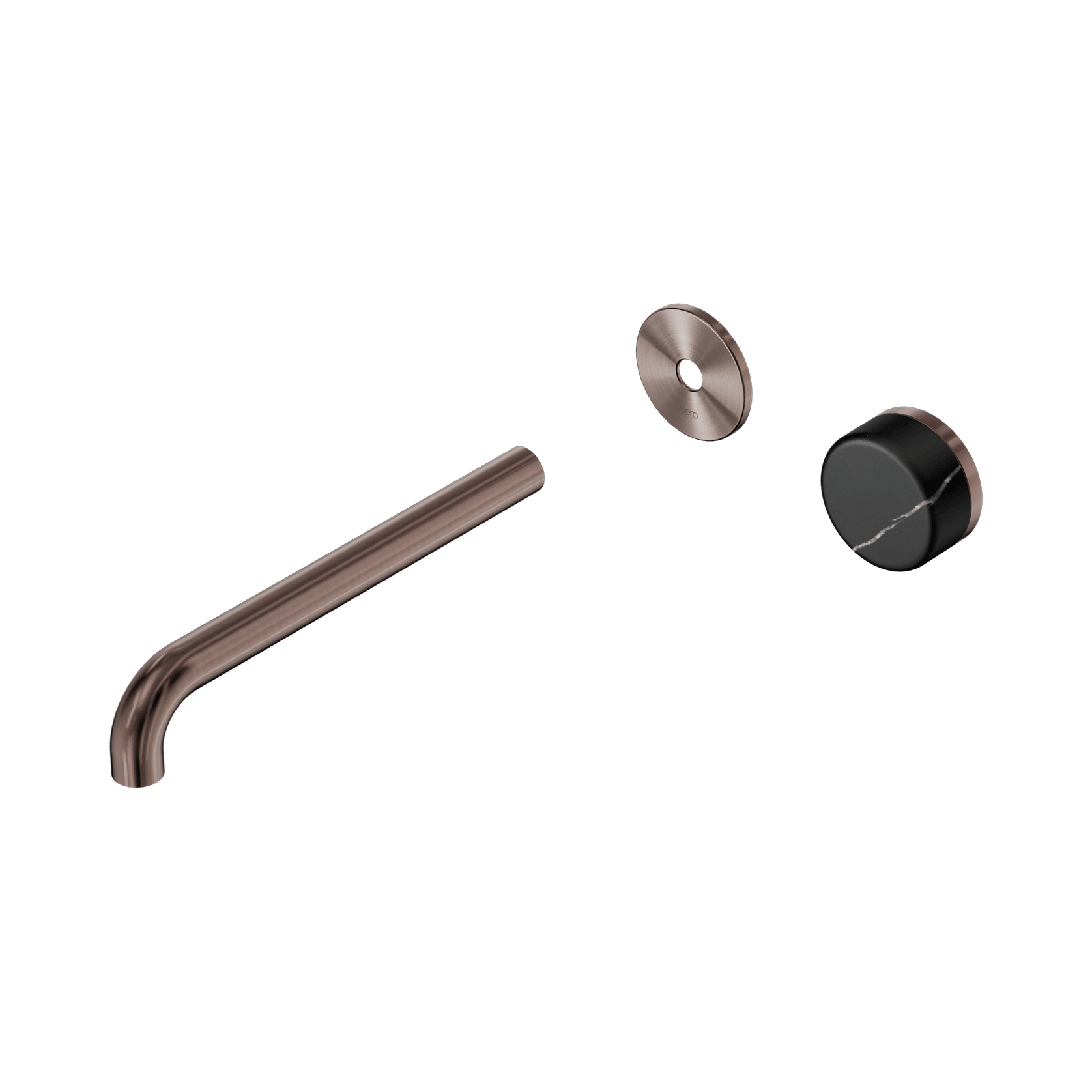 Serenity Wall Basin Mixer 220mm Spout Marquina Black Handle Brushed Bronze gallery detail image