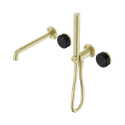 Serenity Shower System Spout Marquina Black Handle And Slim Shower Brushed Gold gallery detail image