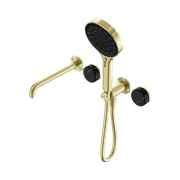 Serenity Shower System Spout Marquina Black Handle And Serenity Hand Shower Brushed Gold gallery detail image