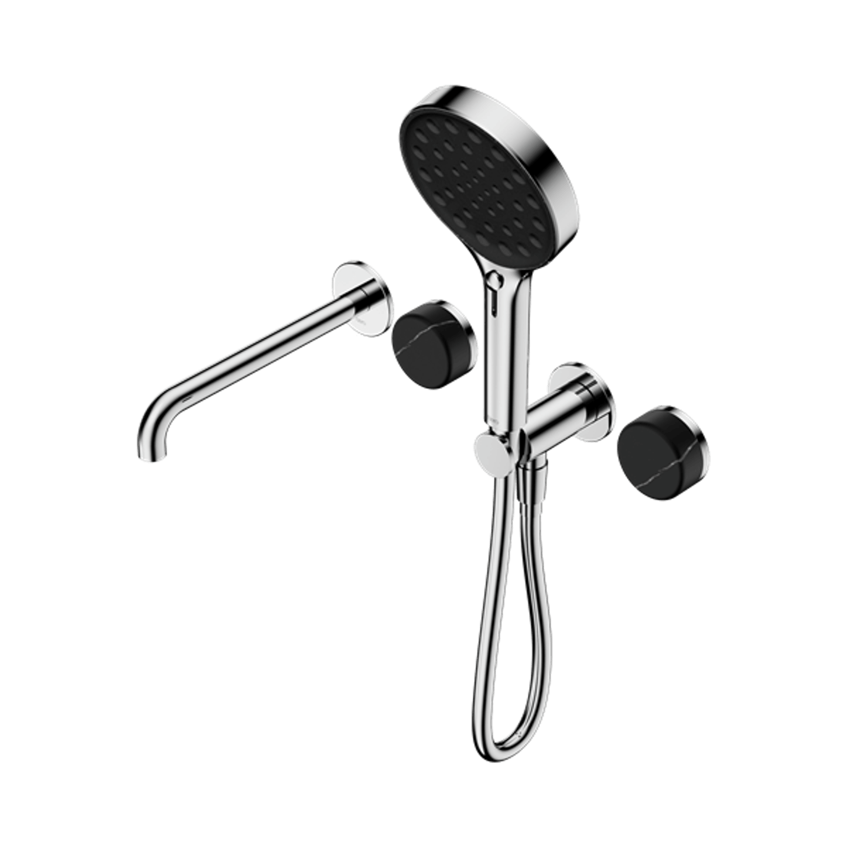 Serenity Shower System Spout Marquina Black Handle And Serenity Hand Shower Chrome gallery detail image