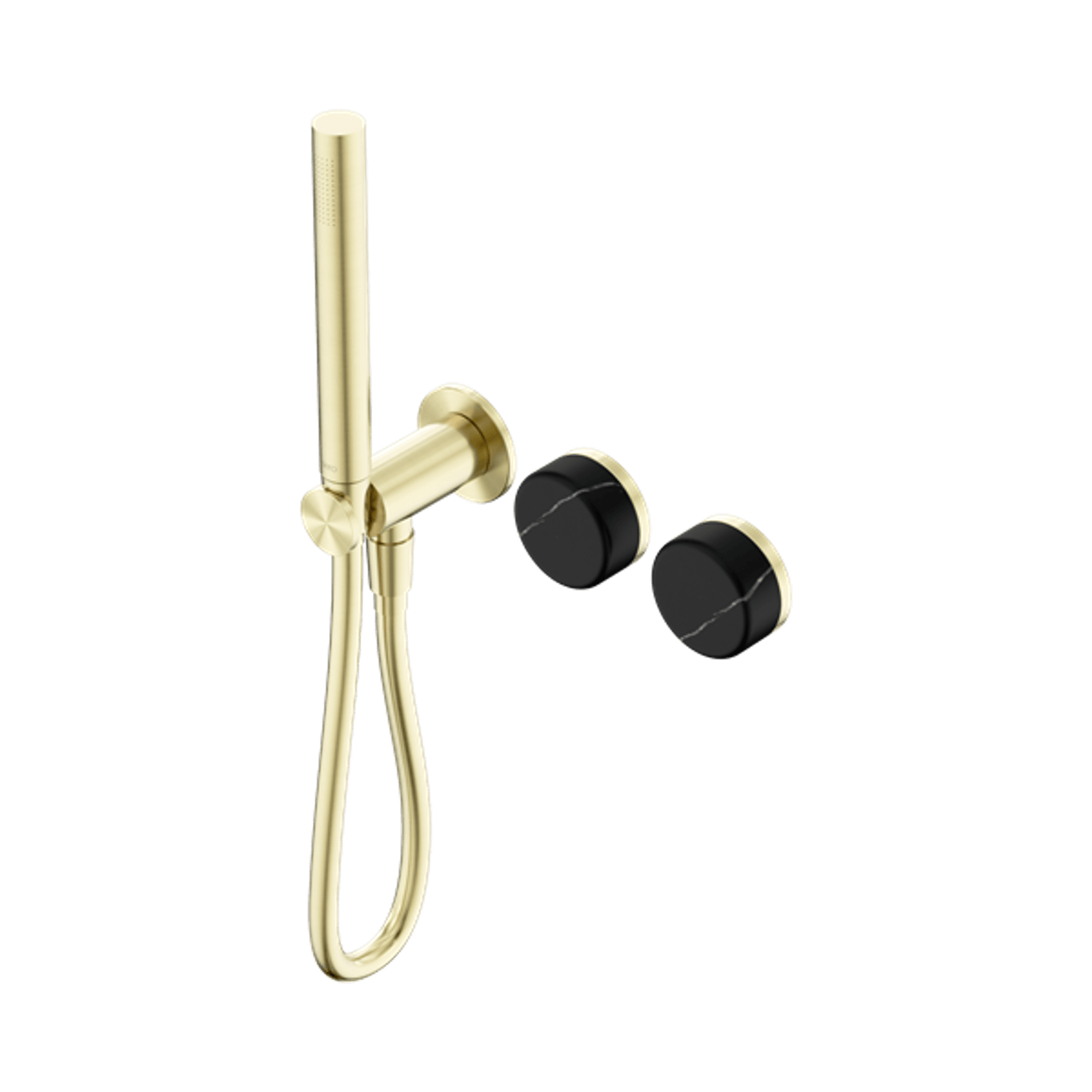 Serenity Shower System Marquina Black Handle And Slim Shower Brushed Gold gallery detail image