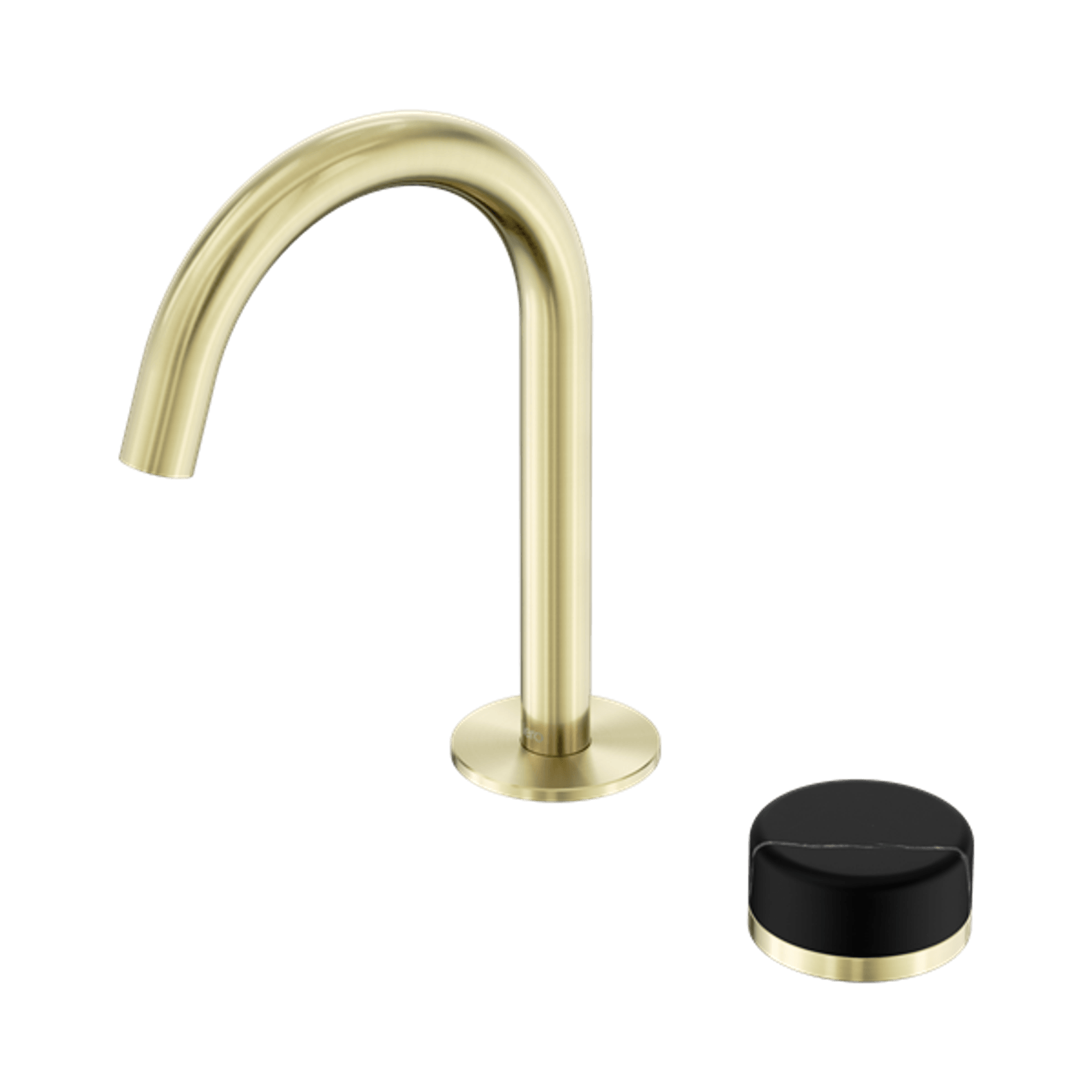 Serenity Basin Mixer Arc Spout Marquina Black Handle Brushed Gold gallery detail image