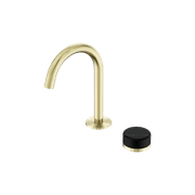 Serenity Basin Mixer Arc Spout Marquina Black Handle Brushed Gold gallery detail image
