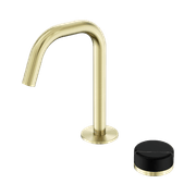 Serenity Basin Mixer Edge Spout Marquina Black Handle Brushed Gold gallery detail image