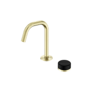 Serenity Basin Mixer Edge Spout Marquina Black Handle Brushed Gold gallery detail image