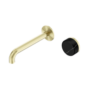 Serenity Wall Basin Mixer 185mm Spout Marquina Black Handle Brushed Gold gallery detail image
