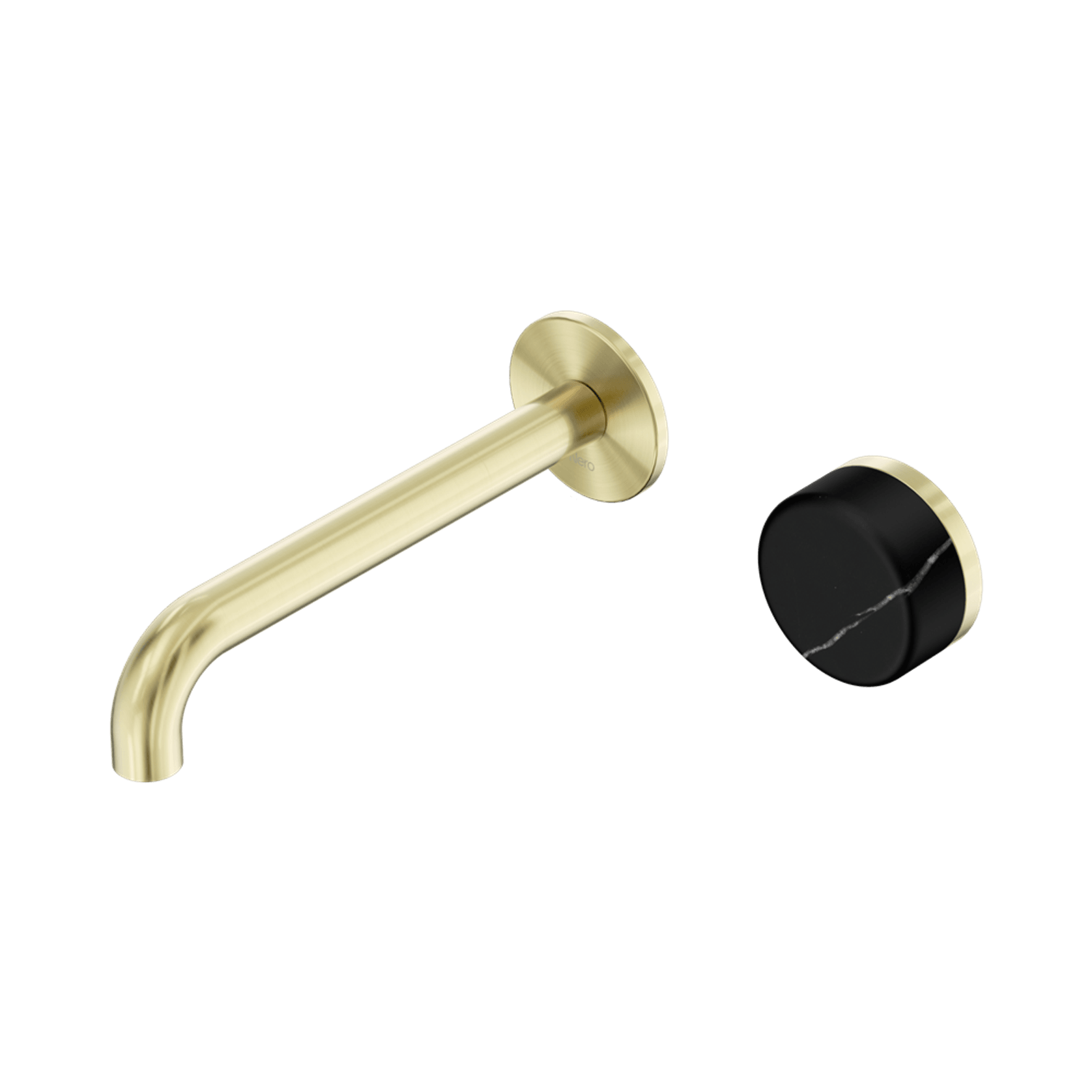 Serenity Wall Basin Mixer 220mm Spout Marquina Black Handle Brushed Gold gallery detail image
