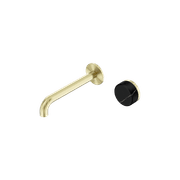 Serenity Wall Basin Mixer 160mm Spout Marquina Black Handle Brushed Gold gallery detail image
