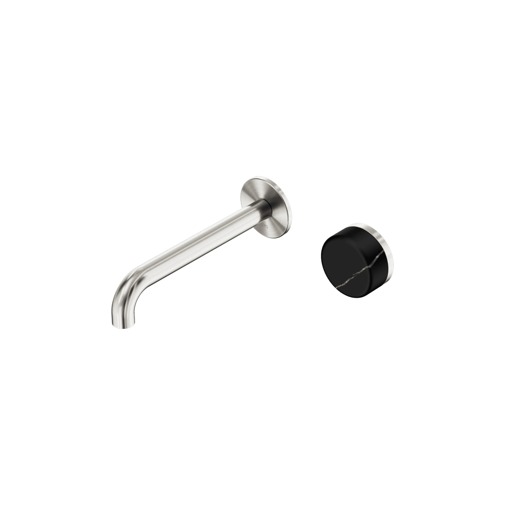 Serenity Wall Basin Mixer 220mm Spout Marquina Black Handle Brushed Nickel gallery detail image