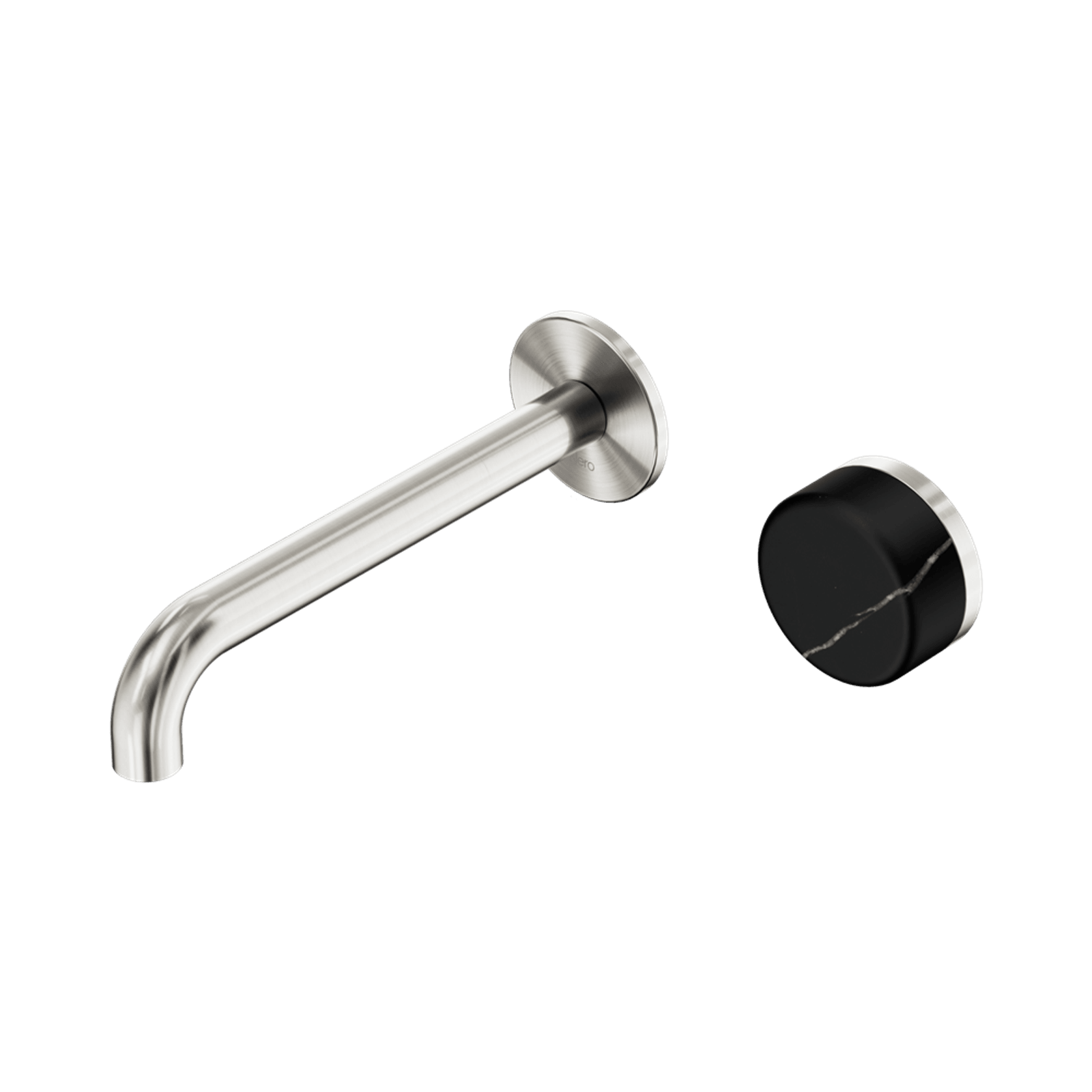 Serenity Wall Basin Mixer 220mm Spout Marquina Black Handle Brushed Nickel gallery detail image