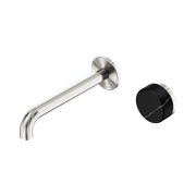 Serenity Wall Basin Mixer 160mm Spout Marquina Black Handle Brushed Nickel gallery detail image
