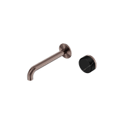 Serenity Wall Basin Mixer 220mm Spout Marquina Black Handle Brushed Bronze gallery detail image