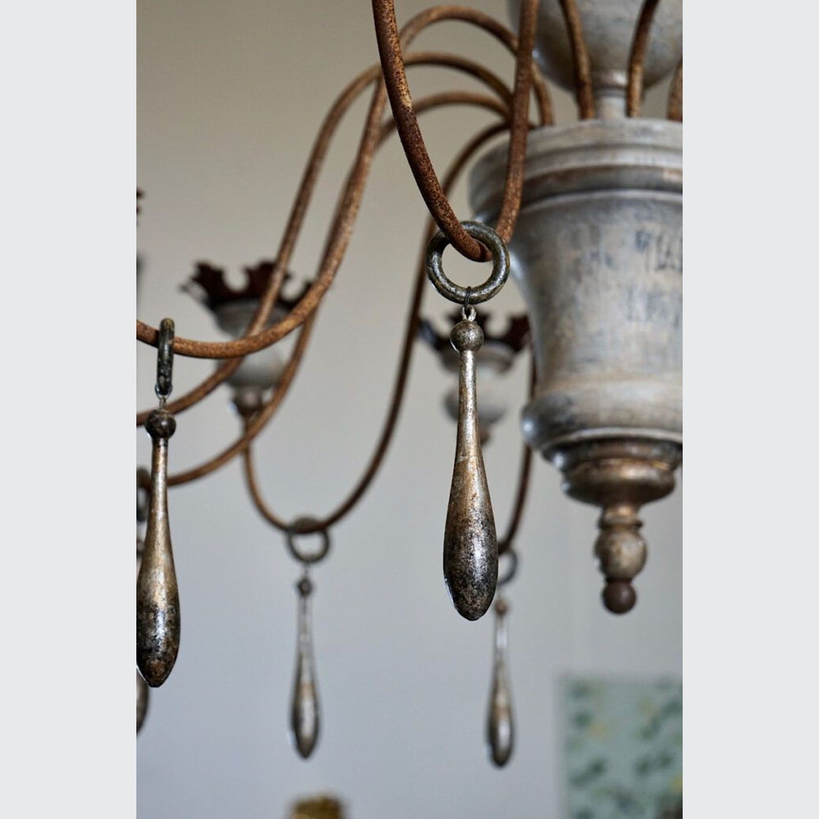 Italian Painted Wood & Iron Chandelier gallery detail image