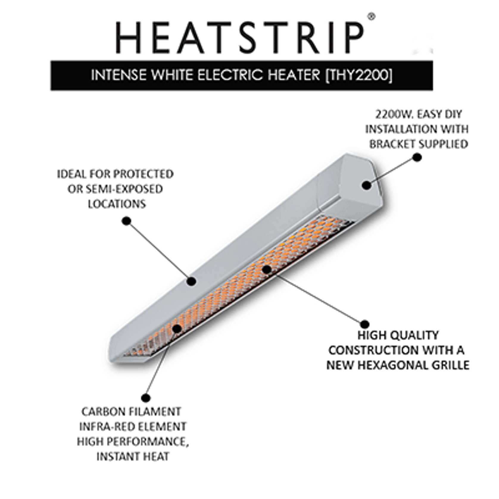 HEATSTRIP Intense Heater White 2200w gallery detail image