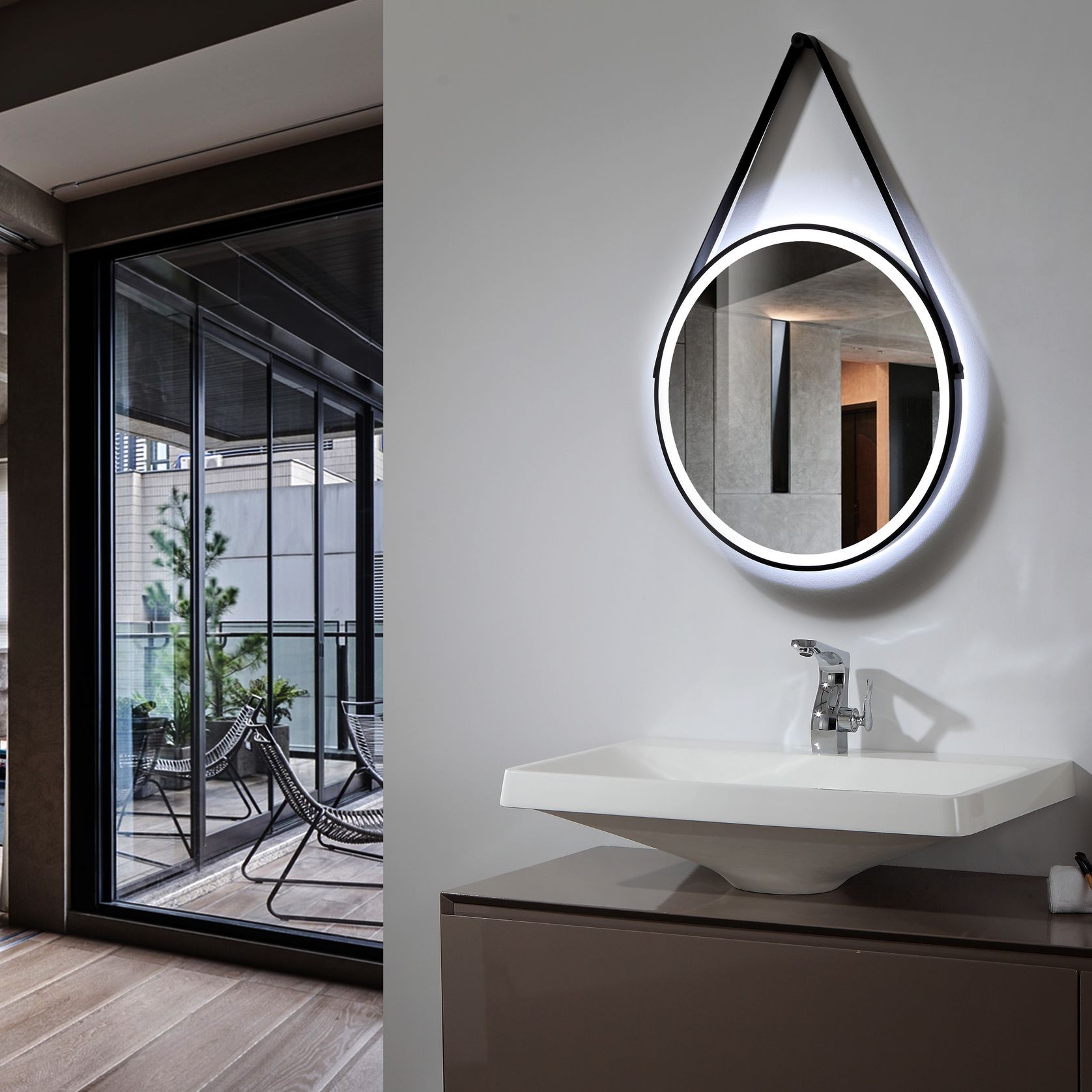LED Decorative Round Strap Mirror with Demister gallery detail image