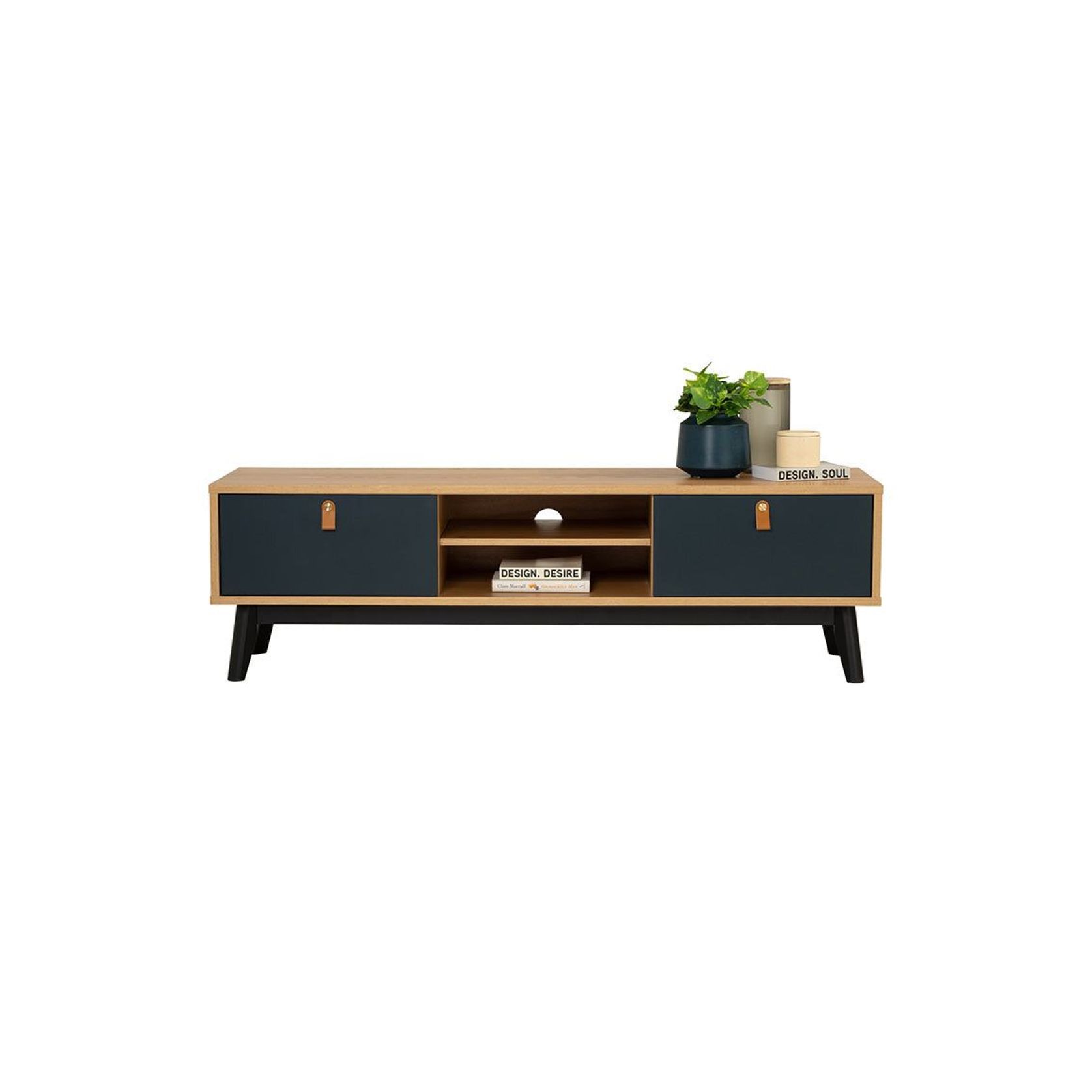 CASTOR Entertainment TV Unit 150cm - Natural, Navy Blue & Black gallery detail image