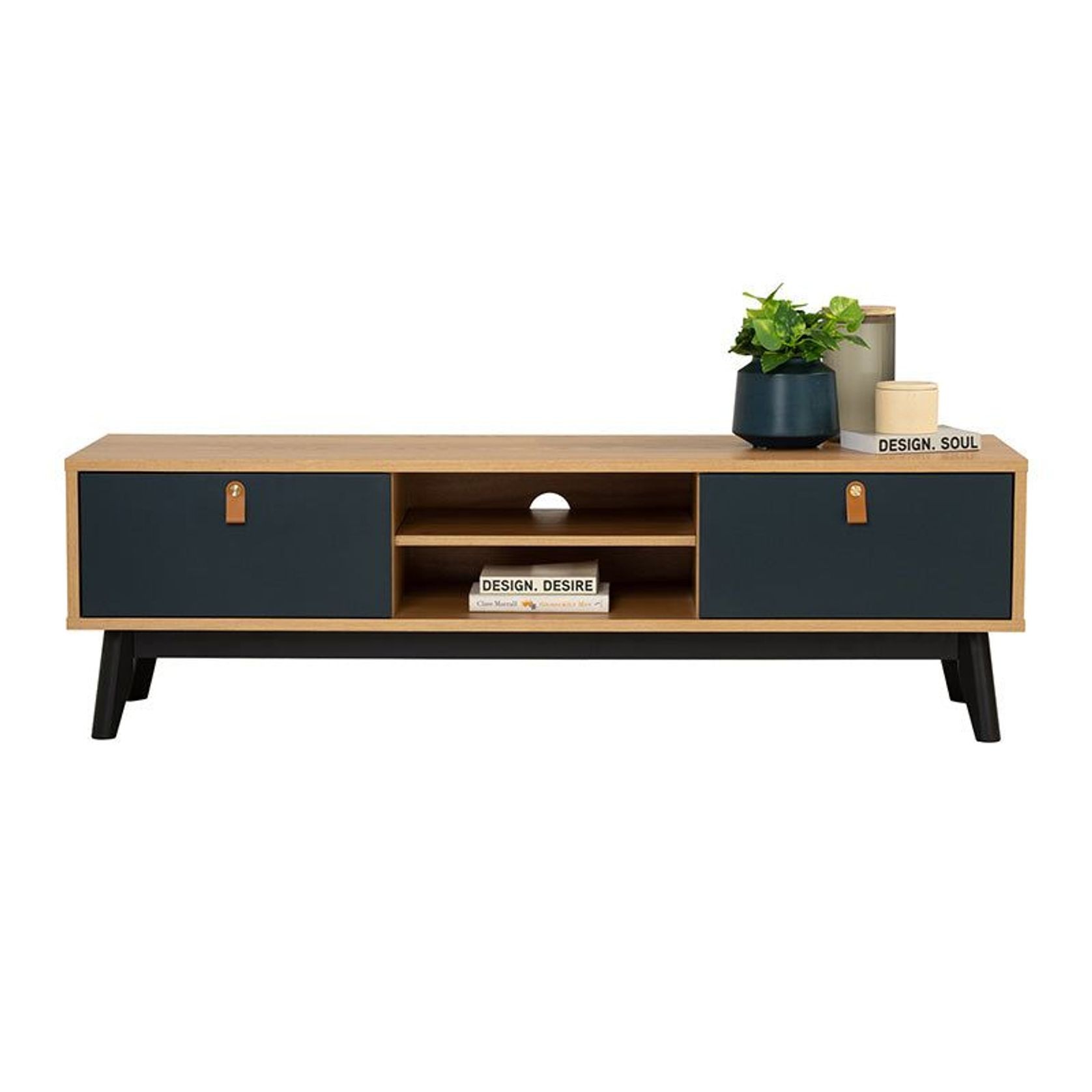CASTOR Entertainment TV Unit 150cm - Natural, Navy Blue & Black gallery detail image