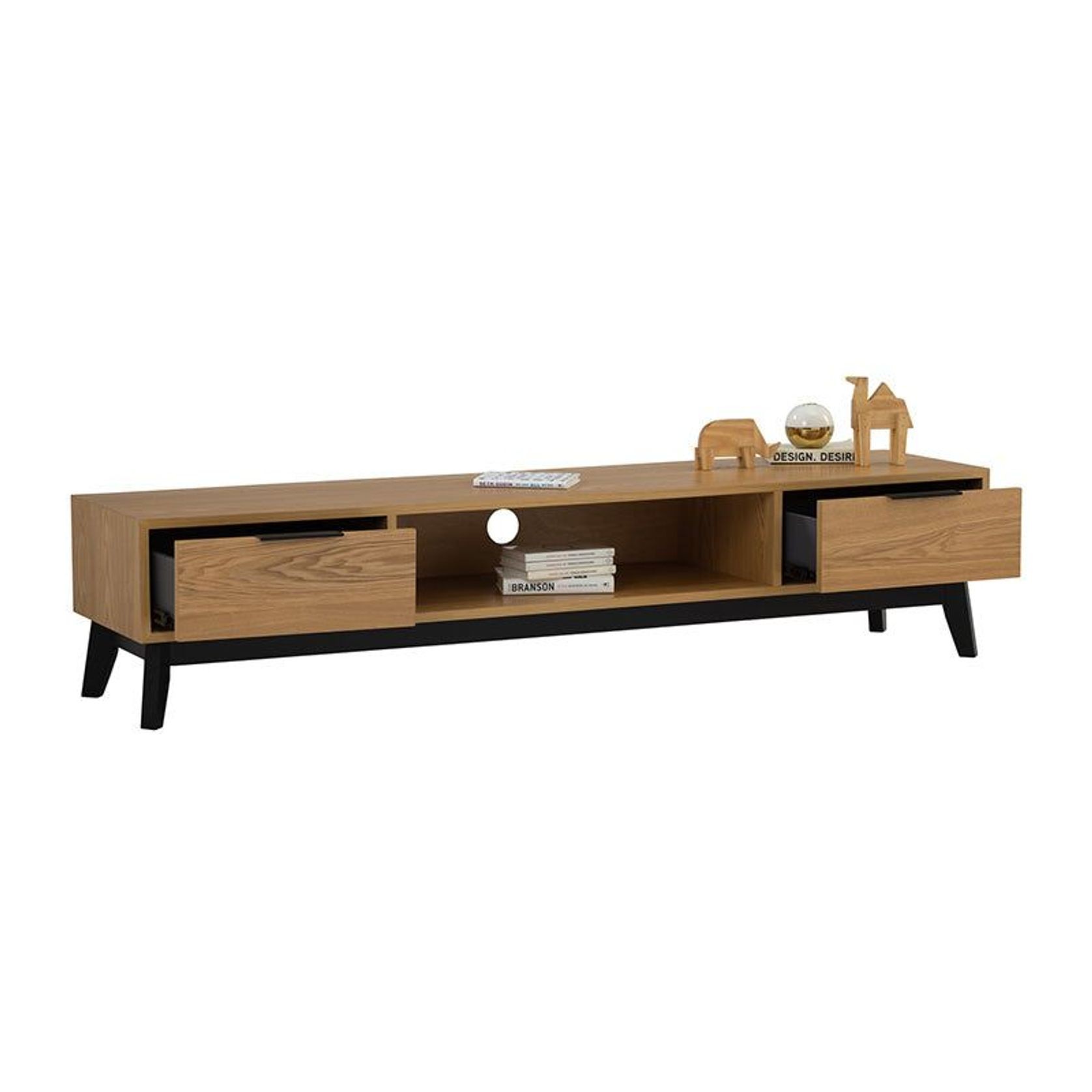 MALTON Entertainment TV Unit 180cm - Natural & Black gallery detail image