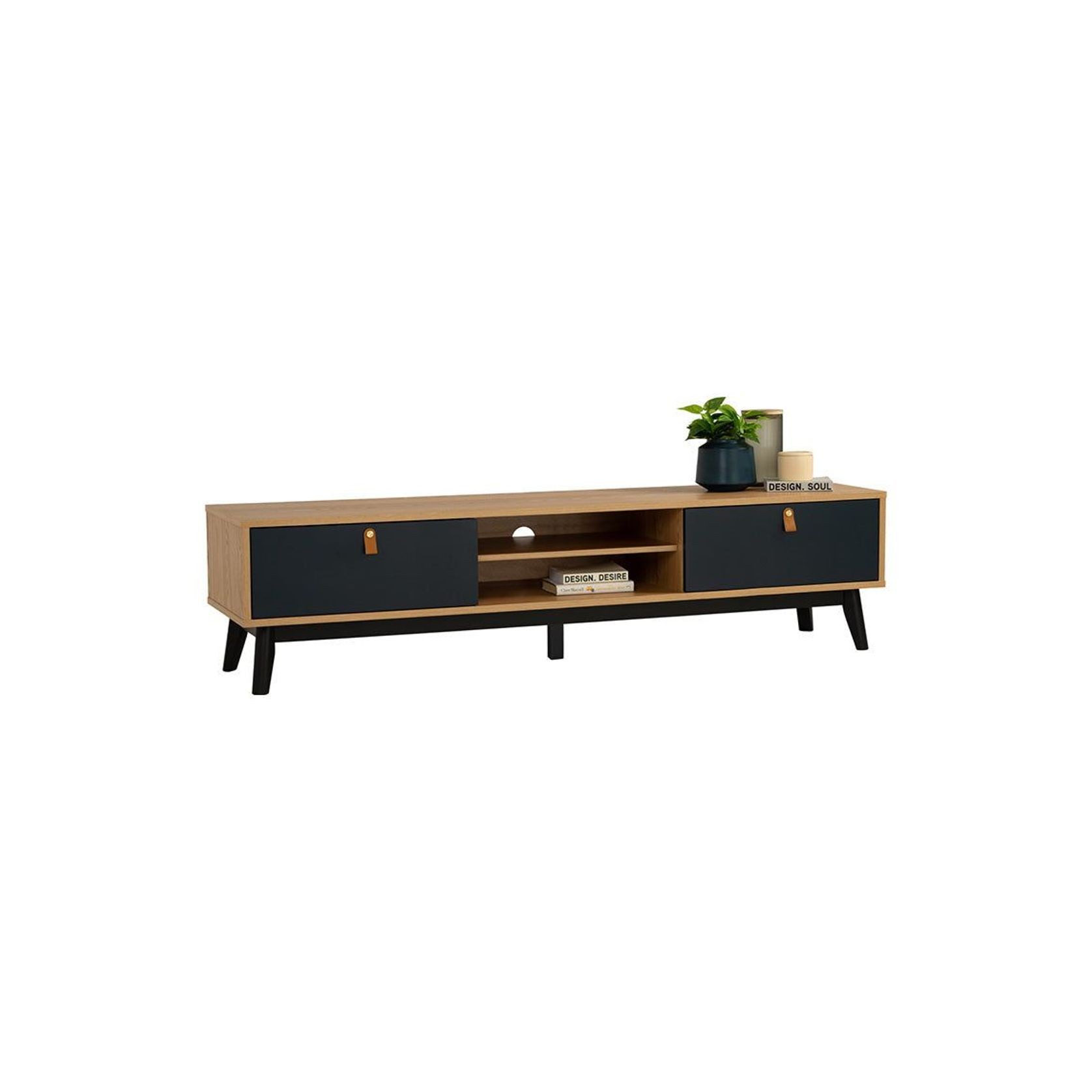 CASTOR Entertainment TV Unit 180cm - Natural, Navy Blue & Black gallery detail image
