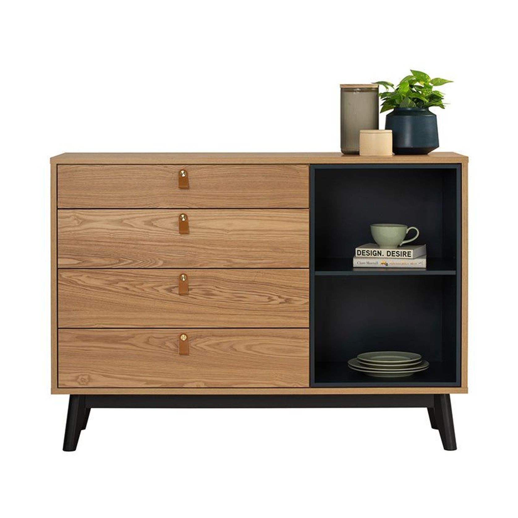 CASTOR Sideboard Buffet 125cm - Natural, Navy Blue & Black gallery detail image