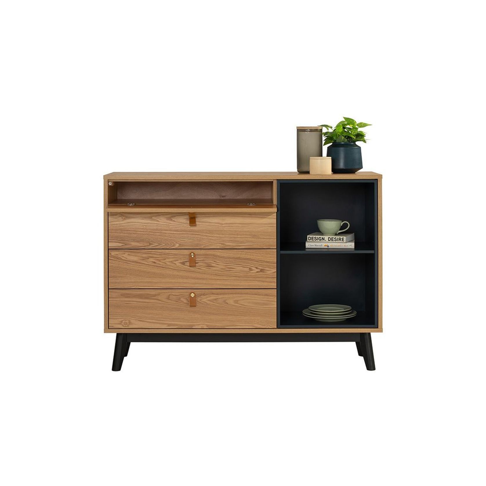 CASTOR Sideboard Buffet 125cm - Natural, Navy Blue & Black gallery detail image