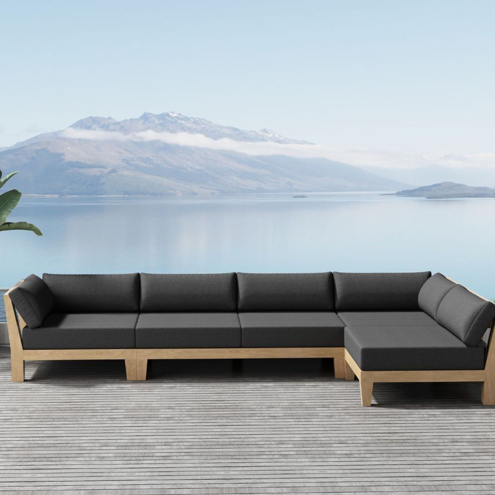 Newport Teak Outdoor Sofa L Sectional - 5 Seat gallery detail image