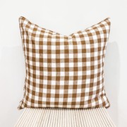 100% French Flax Linen Feather filled Cushion- Ginger Gingham gallery detail image
