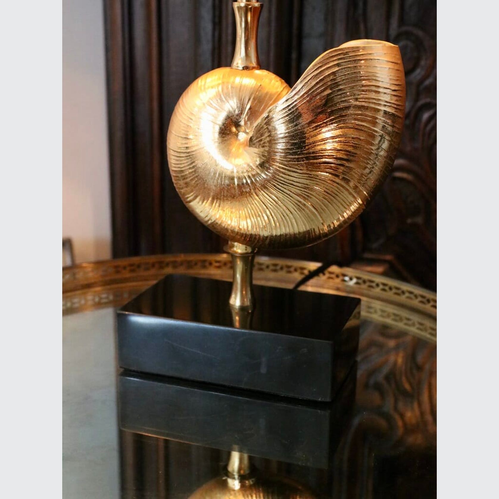 Vintage Brass Nautilus Shell Table Lamp C.1970 gallery detail image